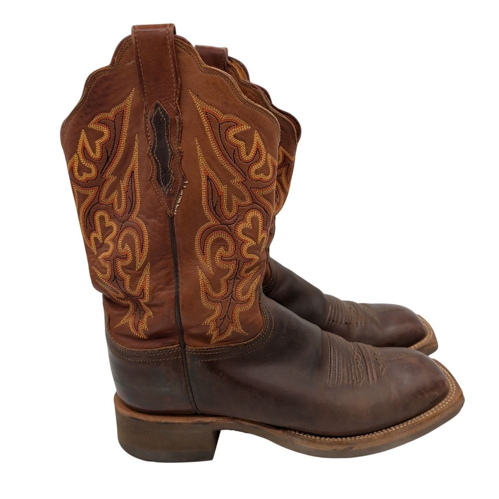 Lucchese Western Welted Work Boots Men Brown Leather Square Toe Cowboy Boots 9 C